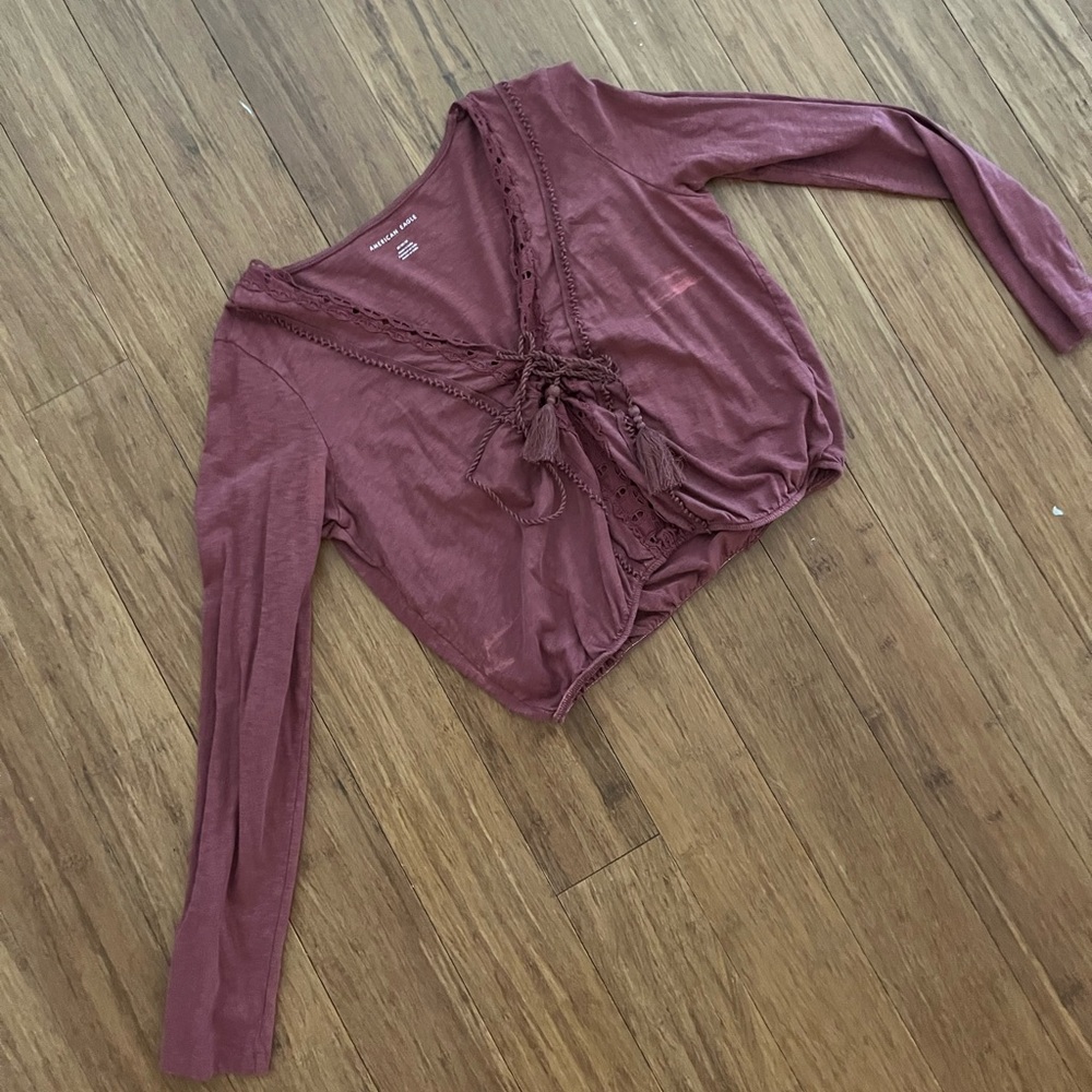 Size small/medium cropped burnt orange tie blouse